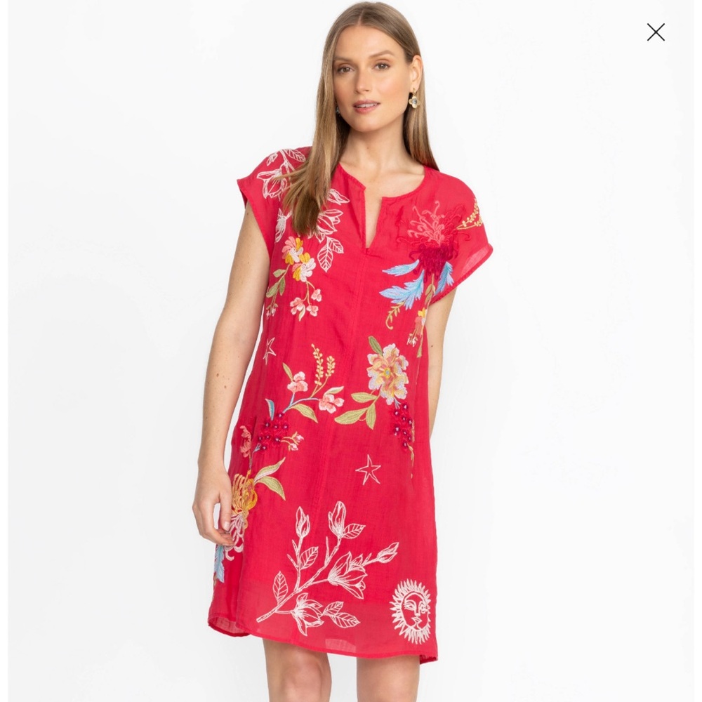 Johnny Was PS WMNS Red Playa dress Mallory with under slip.